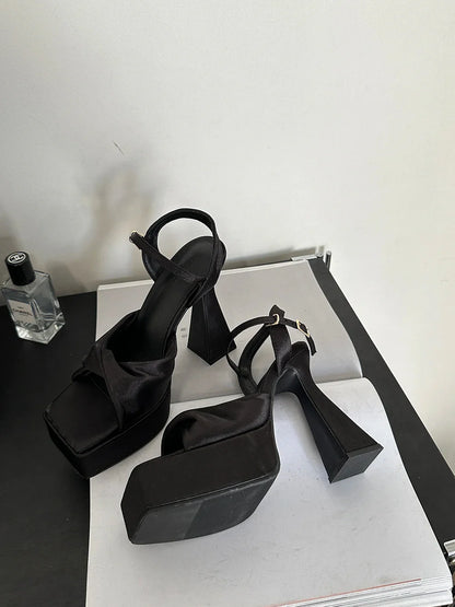 jinran Open Toe Women Sandals Thick High Heels Platform Shoes Ankle Strap Summer Sandals Wedding Pumps Rose Shoes Woman Size 35-39