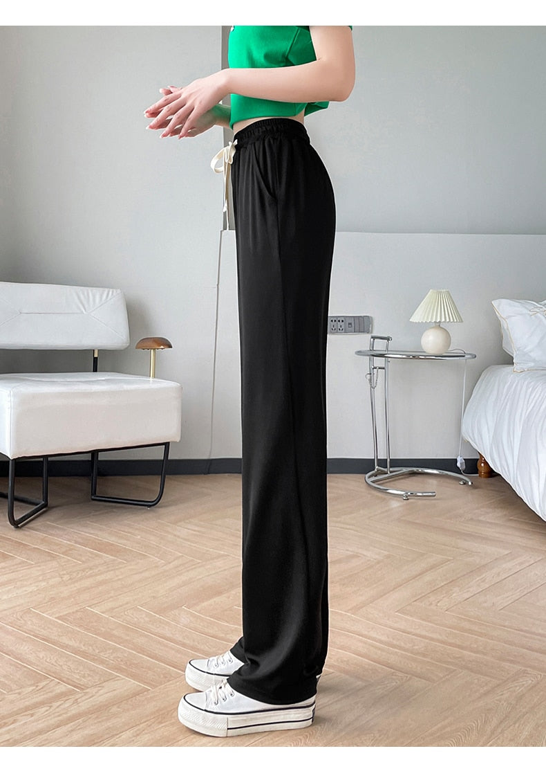 jinran Girls' New Summer Slim Ice Silk Quick Drying Wide Leg Pants Women'S Fashion Trend Versatile Anti Mosquito Straight Trousers