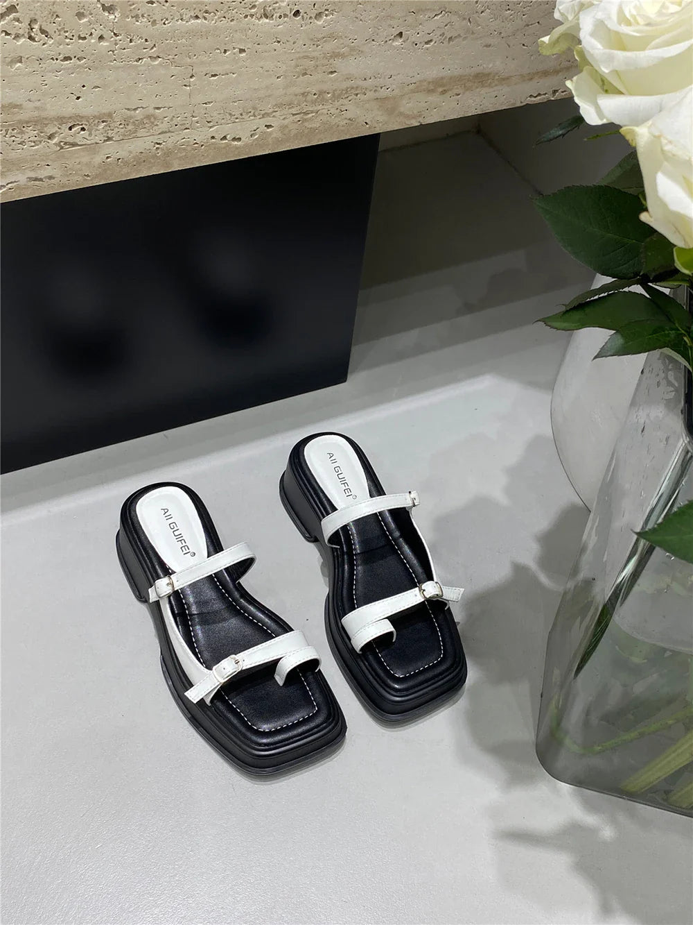 jinran Fashion Women Slides Slippers Black Brown Silver White Summer Outside Mules Shoes Wedge Low Heels Slip On Party Casual Slippers