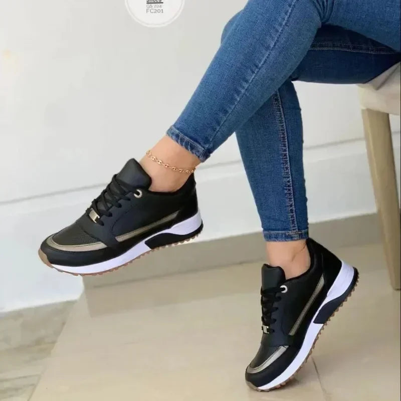 jinran 2024 Hot Sale Ladies Shoes Lace Up Women's Vulcanize Shoes Autumn Round Toe Mixed Colors Increase Height Casual Sneakers Women