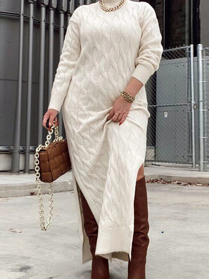 jinran White Knitted Dress Lady Long and Elegant Plus Size Clothes Sweater Dresses for Women Thick Winter Dress Wholesale Dropshipping