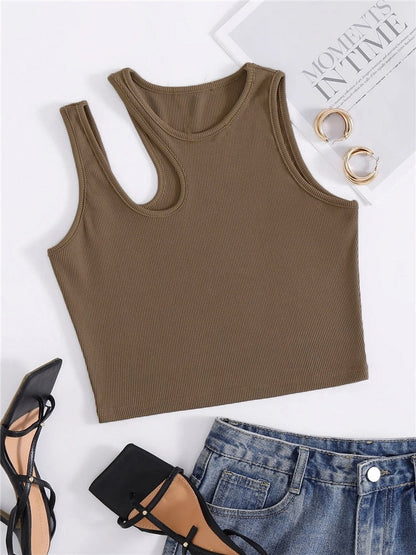 jinran Sexy Rib-knit Tank Top for Women Summer Solid O-neck Sleeveless Crop Tops Street Vintage Korean Fashion Shirt Vest Y2K Clothes