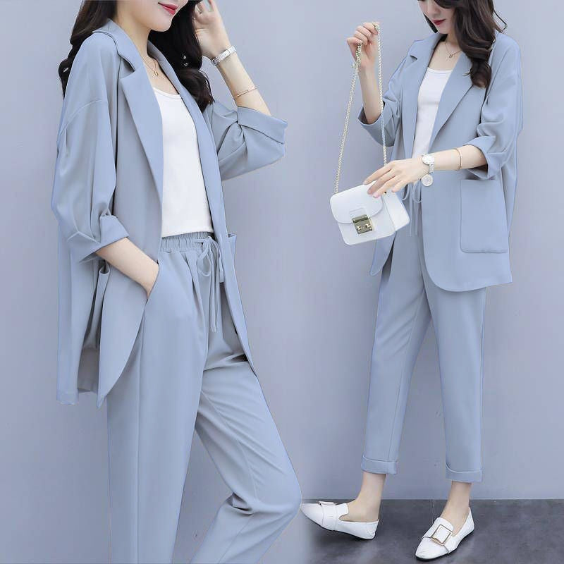 jinran Korean Style New Pink Elegant Women's Pants Suit Fashion Loose Jacket Trousers Two-piece Set Female Office Blazer Tracksuit