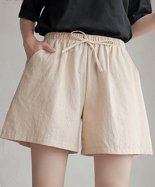 jinran Women Summer Casual Solid Cotton Linen Loose Shorts Korean Harajuku Elastic Waist Wide Leg Short Pants Summer Basic Chic Shorts