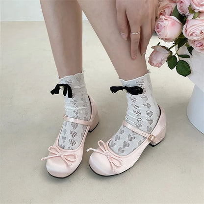 jinran New Thick Heel Shoe Elegant Bow Lolita Shoes College Girls High Heels Pumps Fashion Women Sandals Dancing Shoes Mary Janes Shoes