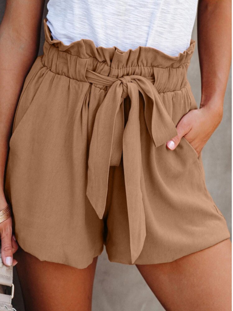 jinran Summer New Pants Women's Lace Drawstring Fungus Shorts Solid Color Casual Shorts Bow Women's Loose High-waisted Wide-leg Shorts