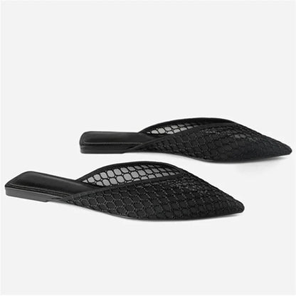 jinran Pointed Toe Half Slippers Women Flat Shoes Ladies Mesh Beach Slides Outside Mules Designer Gladiator Sandals  Summer