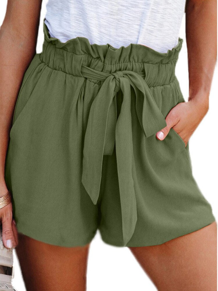 jinran Summer New Pants Women's Lace Drawstring Fungus Shorts Solid Color Casual Shorts Bow Women's Loose High-waisted Wide-leg Shorts