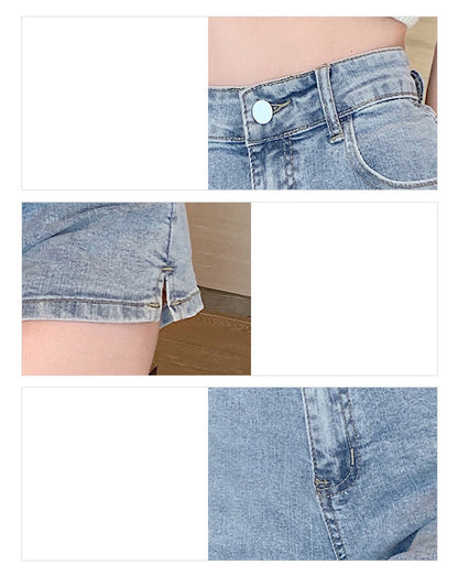 jinran White Jean Shorts Women Summer High Waisted Solid Hot Short Jeans for Ladies Elastic High Waist Denim Shorts Women Summer