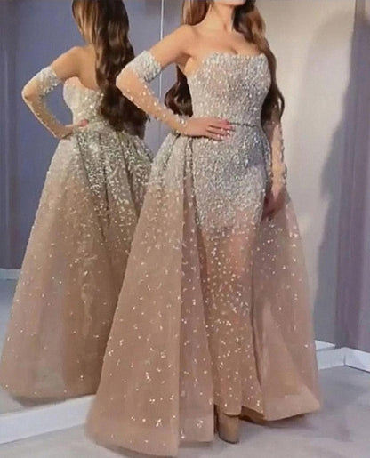 jinran Women Elegant Formal Dress 2024 Sequined Sexy Strapless Maxi Dress Luxury Wedding Bridesmaid Evening Party Dresses