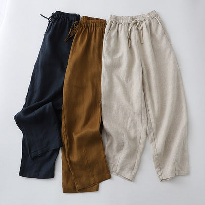 jinran Vintage Cotton Linen Casual Harem Pants Women Breathable Elastic Waist Ankle-Length Trousers Soft Summer Packets U261