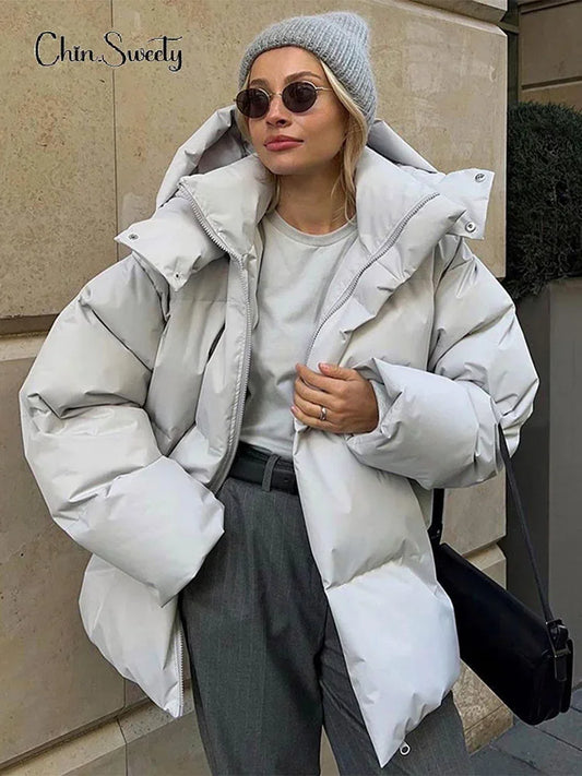 nvxiot  -  Fall Winter Solid Hooded Thick Warm Loose Bread Down Coat For Women Casual Coats Highstreet Feather Parkas Outerwear Lady 2024