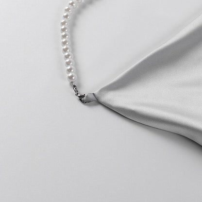 jinran Silk Strap Mini Dresses Backless Solid Color Criss Front Pearl Sexy Summer Sexy Party Sleeveless Dresses Clubwear 2021