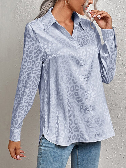 jinran Elegant Office Lady Leopard Print Lapel Blouse Casual Long Sleeve Jacquard Spring Summer Luxury Shirt Vintage Oversize Top Tunic