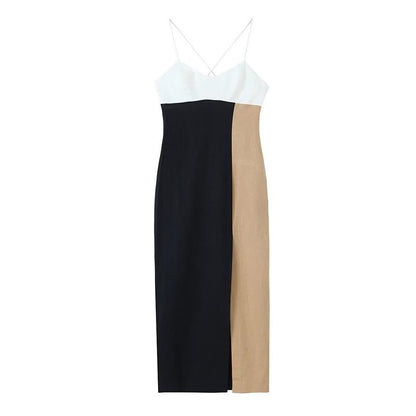 jinran Summer Women Multicolor Sheath Dress 2023 New Female Casual Square Neck Sleeveless Backless Front Slit Mid-Calf Long Dress