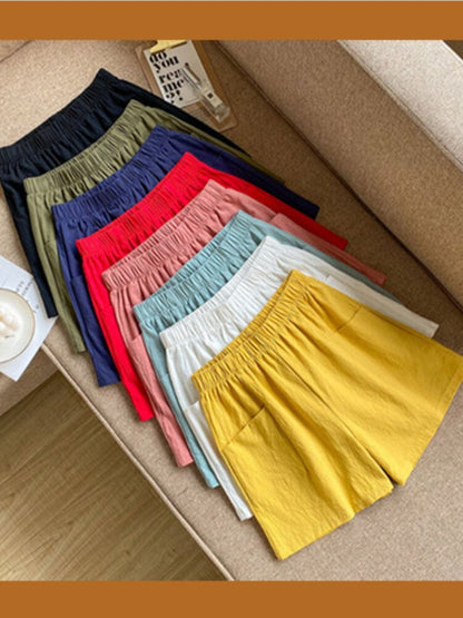 jinran Summer Cotton Linen Shorts Women's High Waist Linen Loose and Thin Hot Pants Large Casual Thin Wide Leg Pants Women Clothing