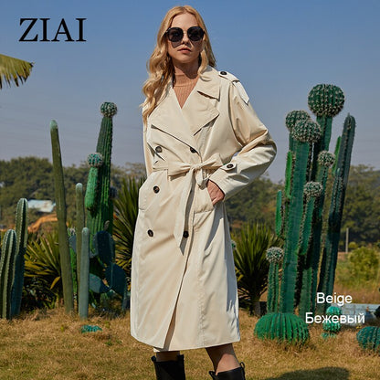 jinran 2022 New Women's trench coat Long Simple Classic Double Breasted Women windbreaker Casual Windproof Outerwear ZS-7246