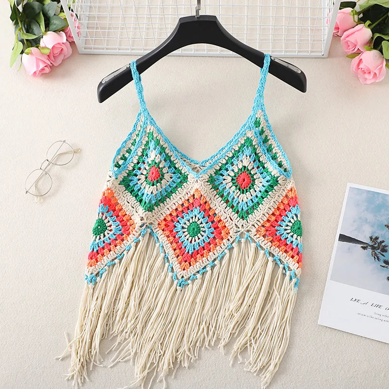 jinran New Hollow Vest for Women Boho Tanktop Bohemian Crop Tops National Style Camisole Lady Free Shipping