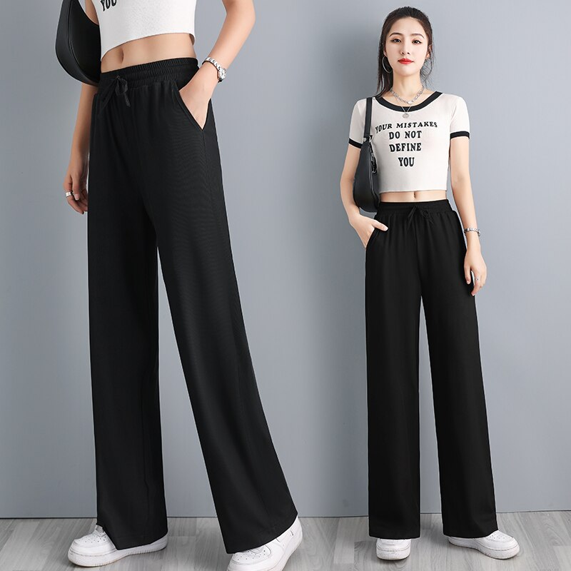 jinran Ice Silk Wide Leg Pants Women'S Spring High Waist Hanging Feeling Loose Summer Thin Casual Straight Tube Feeling Trouser