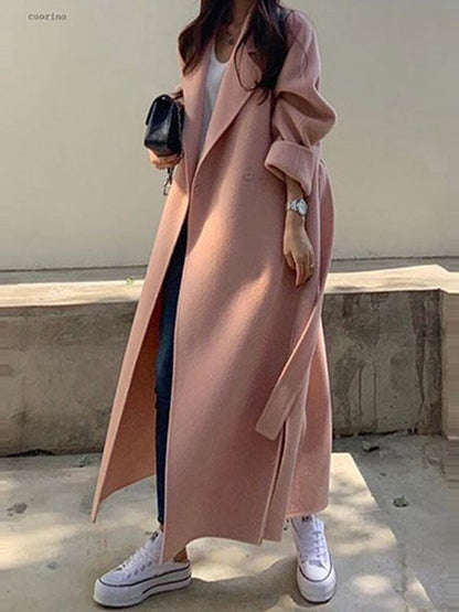 jinran Coat Women's Medium and Long Style New High-end Loose Knee Length Korean Woolen Coat In Autumn Winter of  Coats for Women