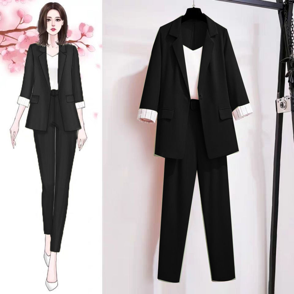 jinran 2022 Summer New Elegant Women's Pants Suit Stripe Flanging Long Sleeve Suit Jacket Vest Trousers Three Piece Set Female Blazer