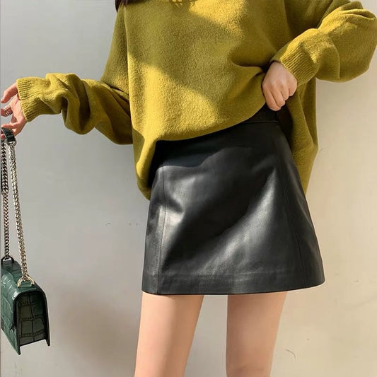 jinran Sheepskin Leather Skirt Women 2023 Fashion New High Waist Skirt Spring Autumn Slim Mini Skirt Genuine Leather Shorts Boots Y2k