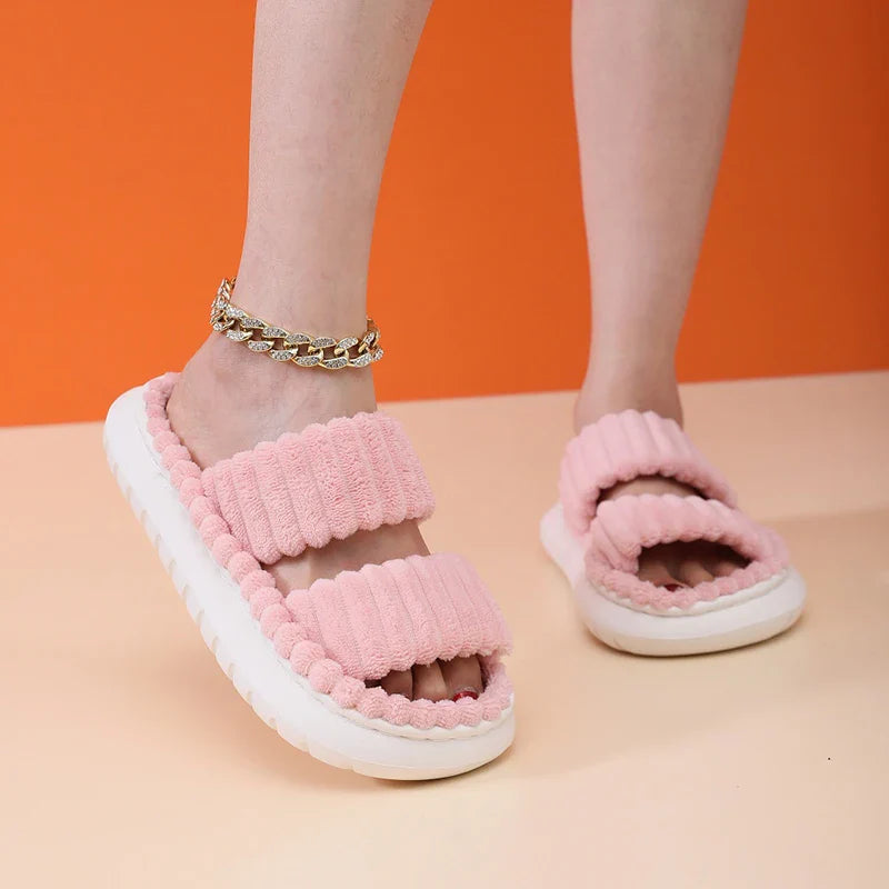 jinran 2024 Autumn Winter New Women Home Slippers Open-Toe Cross Band Linen Soled Indoor Slides Linen Soled Non-Slip Bathroom Slippers