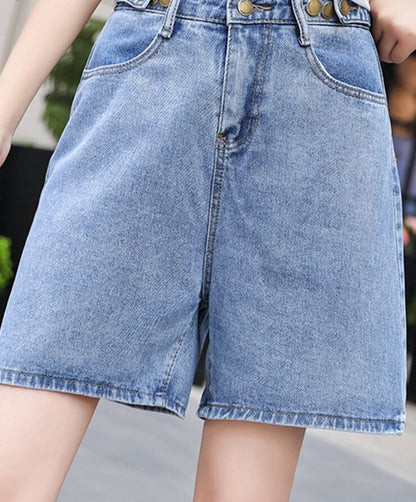 jinran New Summer Women High Waist Wide Leg Denim Shorts Casual Female Loose Fit Streetwear Solid Color Straight Jeans Shorts