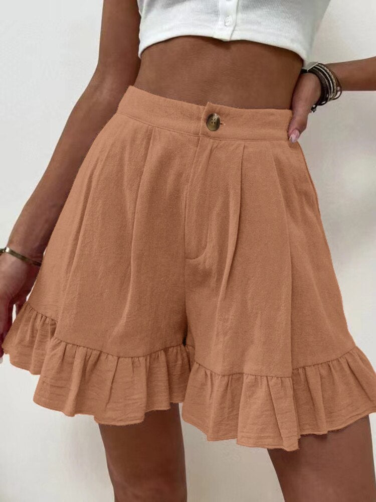 jinran 2022 Summer New Women's High Waist Ruffled Shorts Casual Wide-leg Loose Pants Skirt Women's Sports Pants Women Clothing Casual