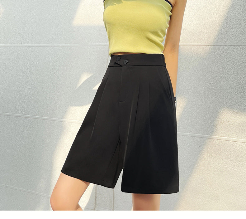 jinran Office Lady 2022 Summer Suit Women Shorts Solid Hot Shorts Knee Length Shorts Female Casual Half Trousers Loose Capris Bermuda