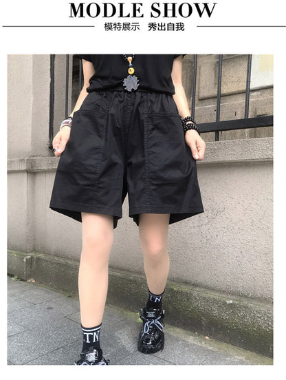 jinran Women Korean Fashion Cargo Shorts Summer High Waist Pockets Biker Baggy shorts Casual Vintage Bermuda Short Pants Streetwear
