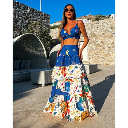 jinran 2024 Dress Women Summer V Neck Spaghetti Strap Floral Sleeveless Casual Split Long Maxi Dress Halter Cover Up