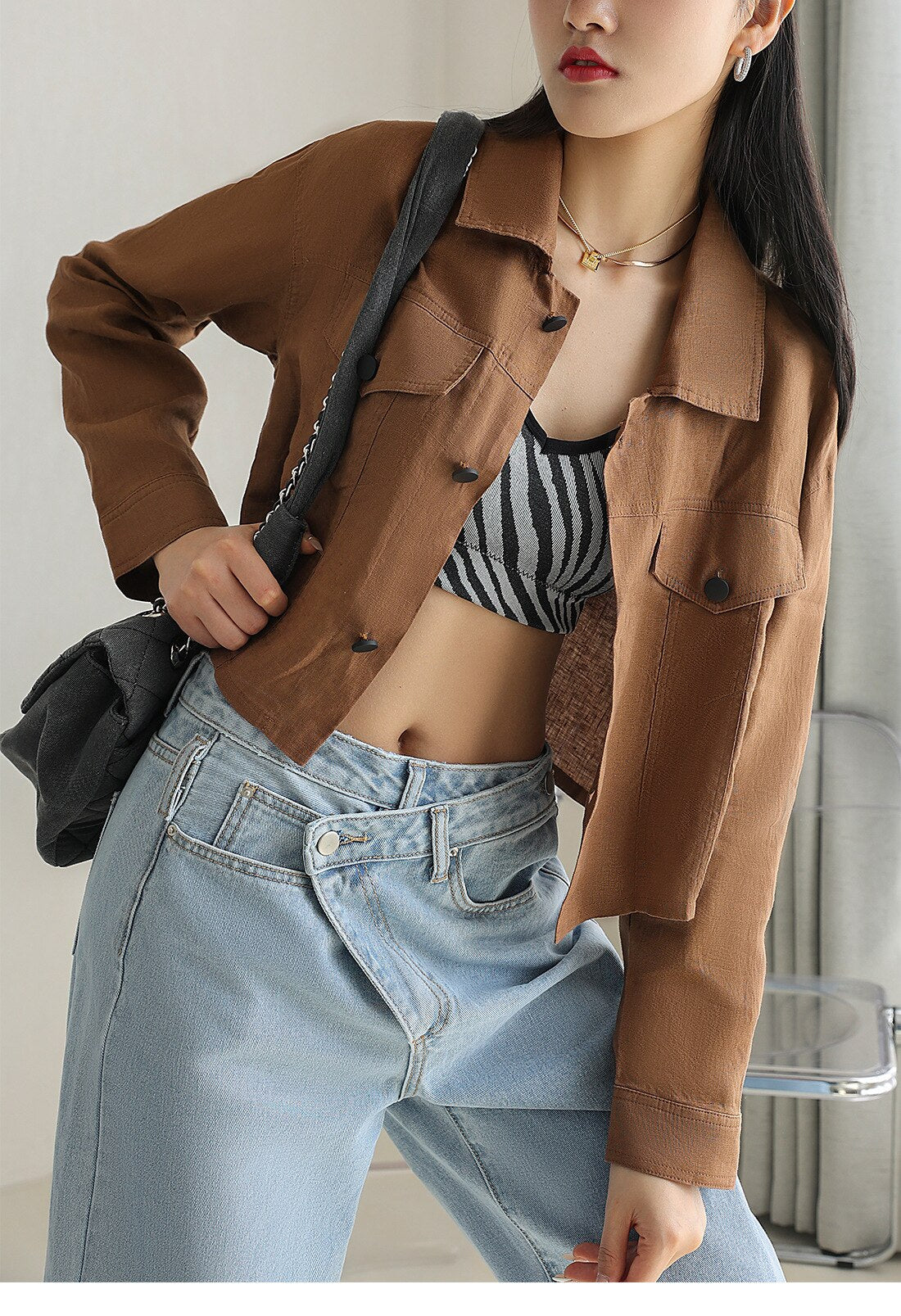 jinran Casual Spring New Turn-down Collar Linen Short Women Jackets 2022 Simple Solid Color All Match Button Female Coats