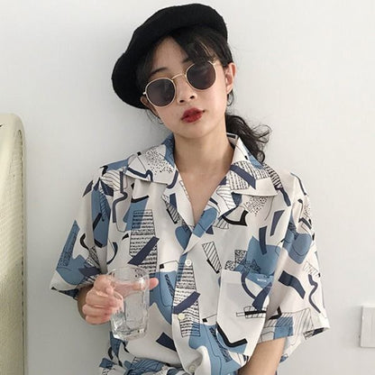 jinran Chiffon Blouse Women Women's Summer Tunic Vintage Clothes Female Hawaiian Shirt with Short Sleeve Harajuku Top Women