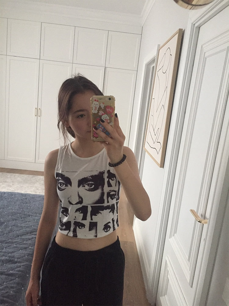 jinran High Street Style Y2K Figure Graphic Crop Top Women Summer Clothes Korean Fashion Sleeveless Tank Top Tee Shirt Streetwear