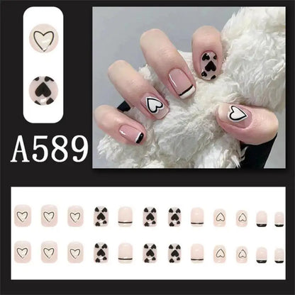 jinran Box New Christmas Elk Snowflake Fake Nails Artificial Short Round Press on Acrylic Nails Tips Coffin Nail with Glue