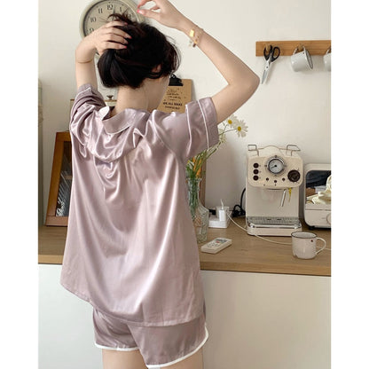 jinran 2 Piece Women Sleepwear Set Spring Summer New Short Sleeve Pajamas for Woman Silk Fashion Sleepwear Luxurious Sexy Pajama Set