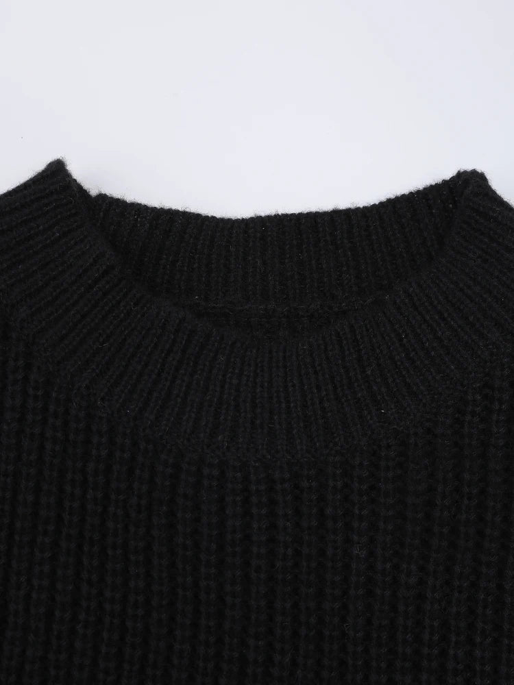 jinran Women Black Color-block Big Size Long Sweater Dress New Round Neck Long Sleeve Fashion Tide Spring Autumn 2024 CPDB101