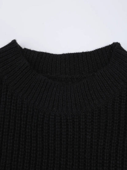 jinran Women Black Color-block Big Size Long Sweater Dress New Round Neck Long Sleeve Fashion Tide Spring Autumn 2024 CPDB101