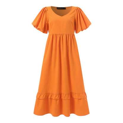 jinran 2024 Women Casual Solid Sundress Summer Vintage Holiday Party Vestidos ZANZEA Elegant Short Lantern Sleeve V Neck Kaftan Dress