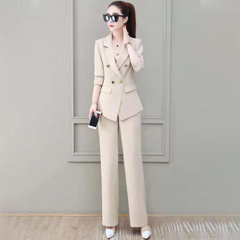 jinran Summer Korean Style Elegant Women's Pants Suit Fashion Slim Jacket Trousers Two-piece Set Office Blazer Temperament Tracksuit