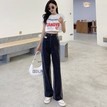 jinran 2022 New Spring Autumn Ins Street Hip-hop Wash Jeans Pants Loose Casual Denim Wide Leg Pants Tide Woman Side Stirp Jeans S-5XL