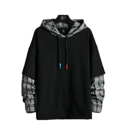 Plaid Patchwork Hoodie Men New Harajuku Hoodies Men High Street Oversized Hooded Sweatshirts Streetwear Men Clothing