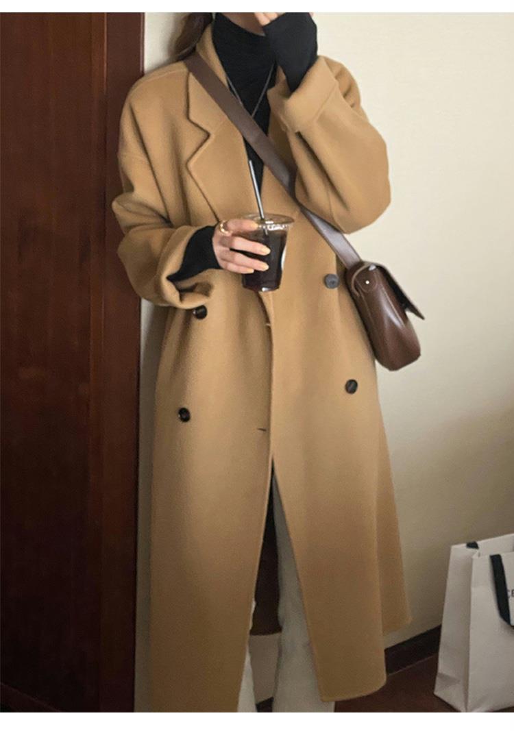 jinran 2022 New Autumn and Winter Suit Collar Camel Colored Woolen Coat Women Knee Length Wool Coat Coat Women Winter Jacket Long Coat