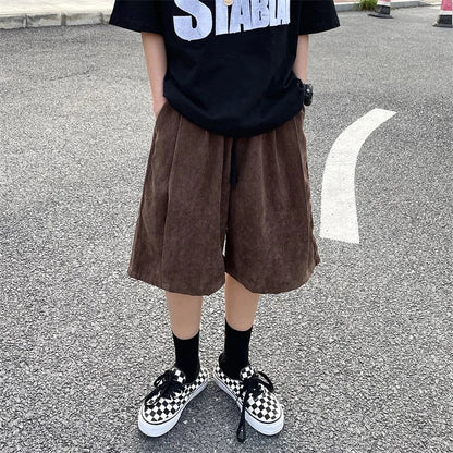 Brown Corduroy Shorts Oversized Baggy Five Point Trousers Summer Korean Fashion Wide Leg Pants Ins Hip Hop Bottoms Men and Women