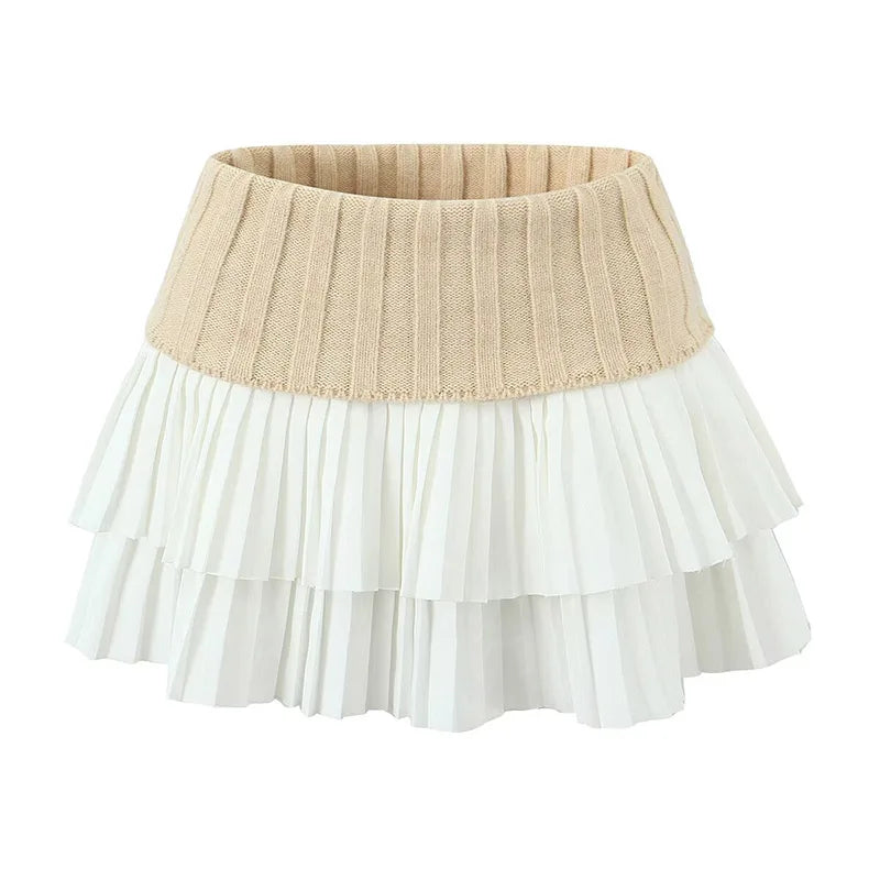 nvxiot  -  Sexy Knitted Double Layered Pleated Mini Skirt Women Elegant Sweet High Waist Cake Short Skirts Fluffy Autumn Street Party