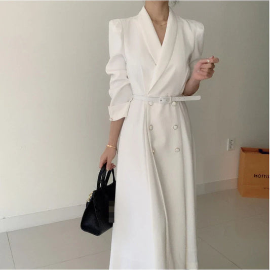 jinran Women's Spring Autumn Casual A-Line Midi White Shirt Dress Long Sleeve Elegant Slim Waist Vestidos Female Fashion Black Clothes