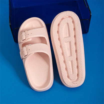 jinran Buckle Thick Platform Slippers Women Summer Beach Eva Soft Sole Slides Sandals Woman Indoor Bathroom Anti-Slip Cloud Slipper