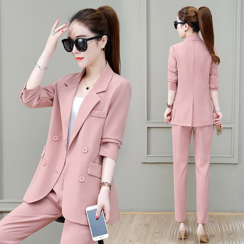 jinran Summer New Korean Fashion Elegant Women's Trouser Suits Office Blazer White Vest Casual Pants Three Piece Set Female Jacket Set