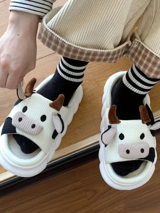 jinran Unisex Open-toed Cow Cartoon Slippers-Non-slip Women New Indoor Shoes Spring Summer Kawaii Comfortable Lovely Family Shoes 2024